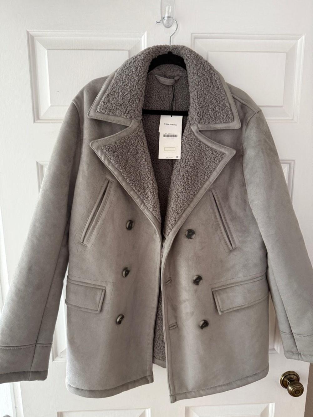 Zara Gray Shearling-Lined Pea Coat